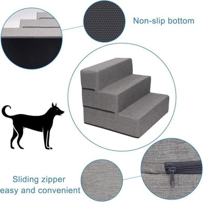 Elevon Dog Stairs for Bed 18" H, 3-Step Dog Steps for High Bed and Couch, Pet Steps for Small Dogs and Cats, Non-Slip Balanced Pet Ramp Indoor, Grey - Image 4