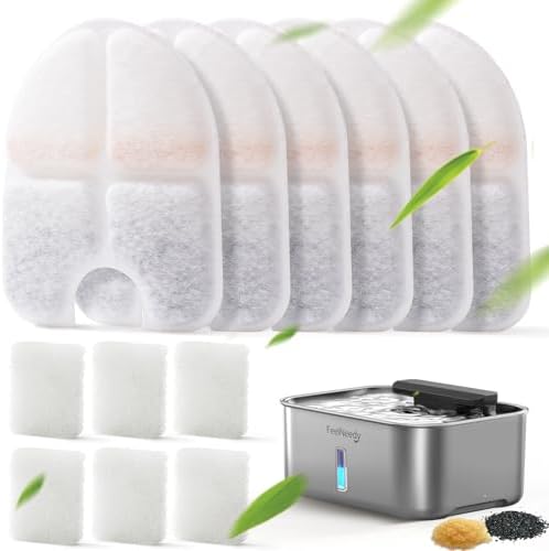 FEELNEEDY 6 Packs Dog Water Fountain Filters & 6 Packs Pump Filters Sponges Replacement, Pet Water Fountain Filter for 3.5Gal/13L Dog Water Dispenser (FN-W13) by FEELNEEDY