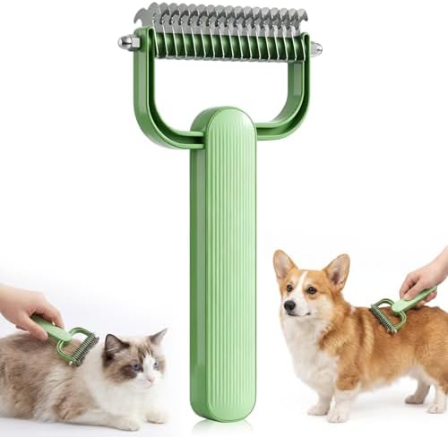 Double Sided Dematting Comb For Dogs And Cats, Undercoat Rake For Shedding, Detangling And Dematting Long, Matted Fur On Cats And Dogs (Green) by Unknown