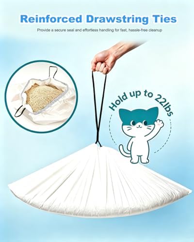 Drawstring Cat Litter Box Liners,30 Count 36" x 18" Jumbo Cat Litter Pan liners, 2 Mil Thick Claw Resistant Cat Pan Liner (White, 36" x 18" (30 Counts)) - Image 4