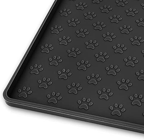 Ptlom Pet Placemat for Dog and Cat, Mat for Prevent Food and Water Overflow, Suitable for Small, Medium and Big Pet, 18" 12", Black, Silicone by PTLOM