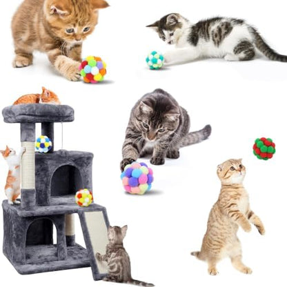 Cat Toys Balls 6 Pieces with Bells 5cm Soft Cat Pom Poms Balls Cats Interactive Ball Toy for Cats Kitten Indoor Outdoor Playing Chewing Scratching (Cat Ball Set 2) - Image 7