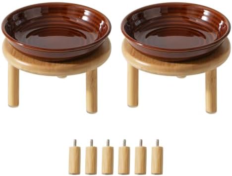 Havniva Elevated Cat Bowls, Ceramic Cat Bowl with Bamboo Stand Wide Opening by Havniva