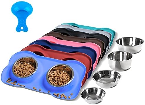 Hubulk Pet Dog Bowls 2 Stainless Steel Dog Bowl with No Spill Non-Skid Silicone Mat + Pet Food Scoop Water and Food Feeder Bowls for Feeding Small Medium Large Dogs Cats Puppies (Extra Large, Blue) by Hubulk