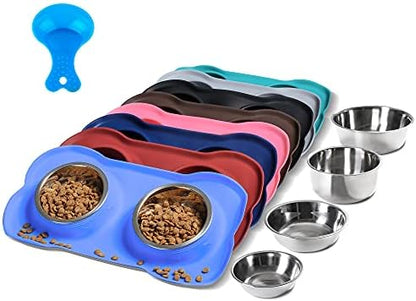 Hubulk Pet Dog Bowls 2 Stainless Steel Dog Bowl with No Spill Non-Skid Silicone Mat + Pet Food Scoop Water and Food Feeder Bowls for Feeding Small Medium Large Dogs Cats Puppies (Extra Large, Blue) by Hubulk