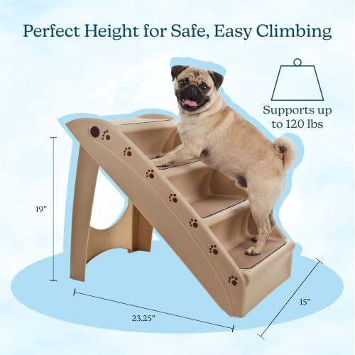 Pet Stairs - Home and Vehicle Foldable Nonslip Dog Steps with 4-Step Design - For Puppies, Kittens, and Other Small Pets by PETMAKER (Tan) - Image 2