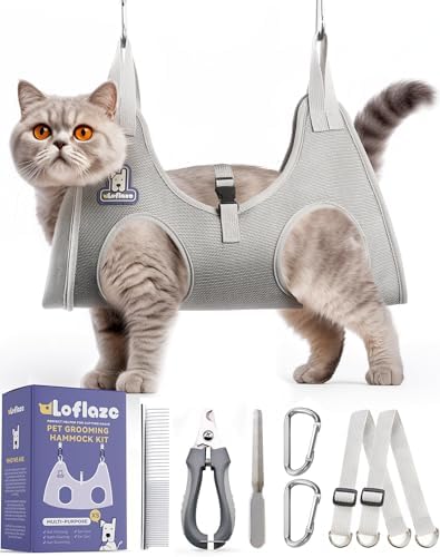Loflaze Dog Grooming Hammock Harness for Dogs & Cats with Pet Nail Clipper Trimmer - Cat Hanger Sling for Trimming Clipping Nails- Dog Hammock Restraint Bag for Small Medium Large pet （ Grey XS） by Loflaze