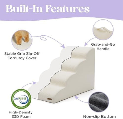 Lesure Dog Stairs for Small Dogs, Beige, 3 Step Pet Ramp for Bed and Couch - Image 3