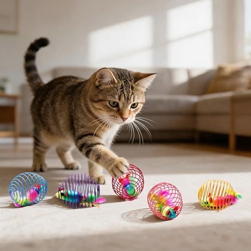 Jecery 5 Pcs Cat Toys Spring,Mouse, Rainbow Color - Image 5