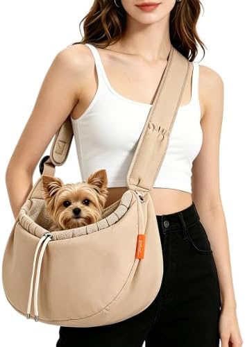 Pet Sling Carrier for Small Dogs & Cats up to 15 lbs,Puppy Carrier Purse with Storage Pocket,Hands-Free Pet Carrier Bag for Travel,Adjustable Shoulder Strap,Machine Washable by NALIYOUHU