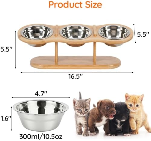 Raised Cat Bowls 15° Tilted Adjustable 3 Stainless Steel for Cats - Image 2