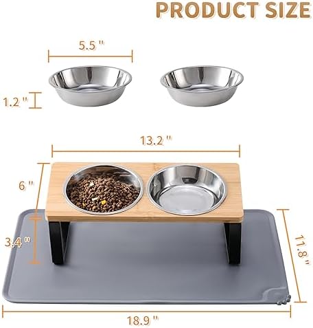 Upgraded Elevated Cat Bowls with Food Mat,15°Tilted Stand Anti Vomiting Raised Cat Dishes for Food and Water,2 Stainless Steel Bowls for Cats and Puppy - Image 5