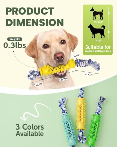 Dog Chew Toys for Medium Large Dogs, Yellow TPR Dental Toy with Rope - Image 2
