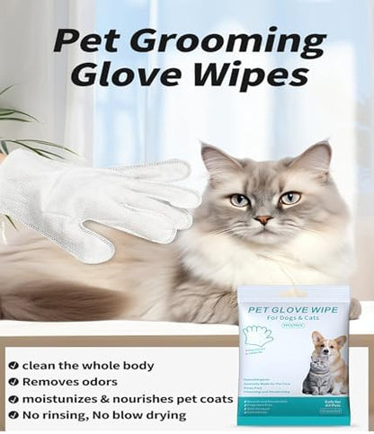 AQUASAFE Pet Glove Wipes - No-Rinse Dog Grooming Wipes & Cat Bath Gloves | Unscented Hypoallergenic Dog Wipes, [24] Ct - Image 4