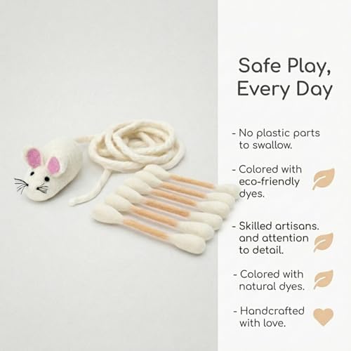 Glaciart One Cat Qtip Toy Set, Felt Mice Cat Toy & Cotton Swab Cat Toy, Wool Felt Cat Toys for Indoor Cats - Image 5
