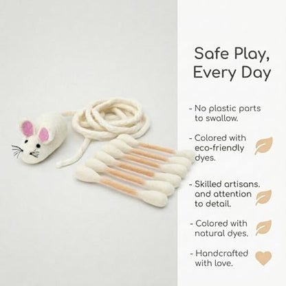 Glaciart One Cat Qtip Toy Set, Felt Mice Cat Toy & Cotton Swab Cat Toy, Wool Felt Cat Toys for Indoor Cats - Image 5