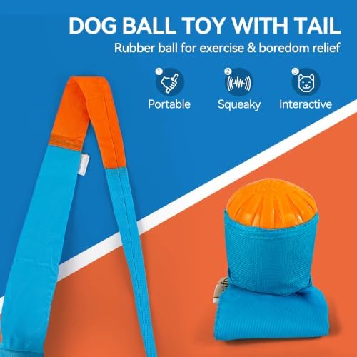 ALL FOR PAWS Fetch Dog Ball Toy with Tail, Interactive Throw & Catch Toy for Medium & Large Dogs, Rubber Ball with Squeaker for Exercise & Boredom Relief - Image 2