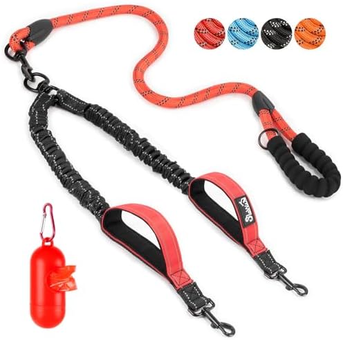 SlowTon Double Leash for Two Dogs, No Tangle & with Two Handles, Red L by SlowTon