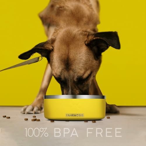 FAHRMOSIS 32 Oz Dog Bowl with Slow Feeder Insert Stainless Steel Pet Water Bowl for Medium & Large Breed Non Slip Rubber Base & Plastic Puzzle Feeder - Yellow - Image 5
