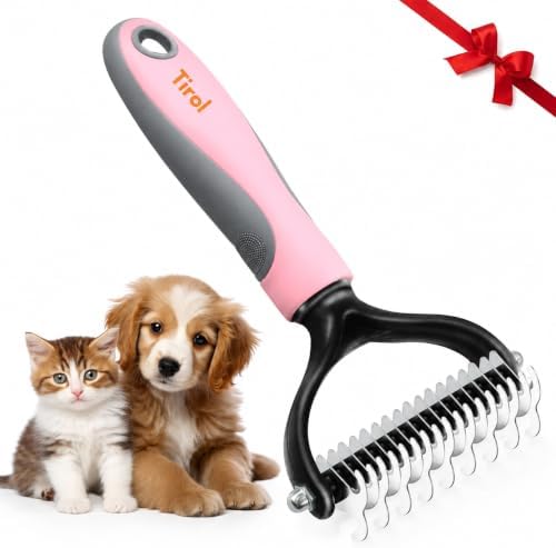 TIROL Dematting Comb for Dogs, Pet Grooming Rake, Double-Sided Dog Brush for Shedding, Undercoat Mat Dematting Tool for Long Haired Cats, Deshedding Brush for Cats, Pink by Unknown