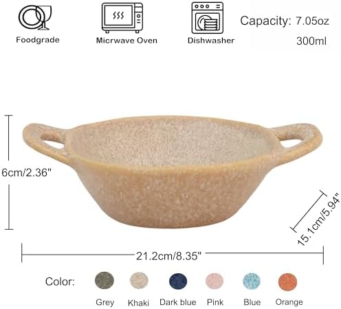 Ceramic Cat Bowl Cats Dishes for Food and Water, 8.3 Inch Dog Bowls, 7 oz Ceramic Cat Food Bowl, Whisker Fatigue Pet Plate, Pet Water Bowls with Handle Perfect for Indoor Cats (Khaki) - Image 2