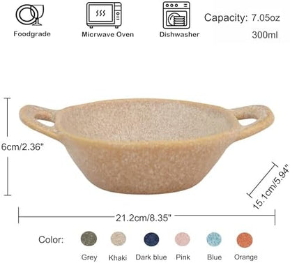 Ceramic Cat Bowl Cats Dishes for Food and Water, 8.3 Inch Dog Bowls, 7 oz Ceramic Cat Food Bowl, Whisker Fatigue Pet Plate, Pet Water Bowls with Handle Perfect for Indoor Cats (Khaki) - Image 2