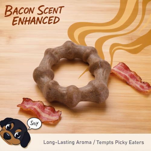 MECOOL Durable Nylon Dog Chew Toy – Bacon Flavored Ring Shape for Aggressive Chewers, Tough Interactive Fetch & Tug Toy for Medium Large Dogs, Long-Lasting Flying Disc Alternative - Image 2