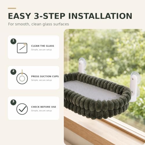 CHEERPALS Cat Window Perch for Indoor Cats Hammock for Window with Reversible Cushion, Foldable Cat Window Bed for Large Cats and Kittens, Cloud Series(Green,Medium) - Image 7