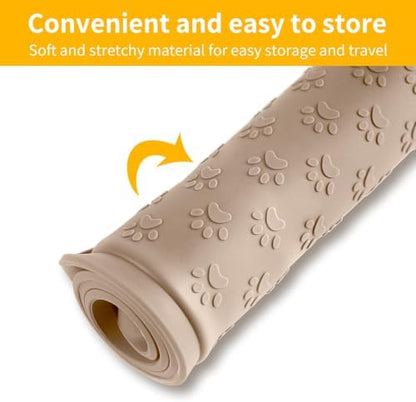 2 Pack Dog Food Mat Anti-Slip Bowl Mats for Food and Water, Waterproof Silicone Pet Placemat with High Raised Edges, Non-Slip Puppy Feeding Tray for Small, Medium Large Cats Dogs, Taupe, 11.8"x11.8" - Image 6