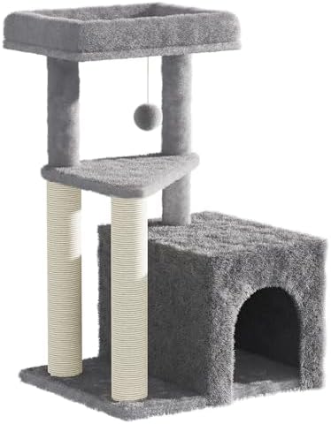 Cat Tree Tower for Indoor Cats, 33 Inches Multi-Level Cat Condo with Scratching Posts, Large Perch, Hanging Toy for Large Adult Cats, Gray by MeowHomm