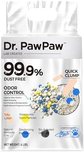 Tofu Cat Litter, Dr. PawPaw Clumping Cat Litter, Honeysuckle Scent 6 lb, Dust-Free Keep Kitty Tidy, Superior Odor Control Keep Step Fresh by DrPawPaw