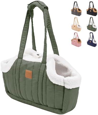 ETIAL Small Dog Carrier Purse, Winter Fleece Warm Dog Tote Bag Carrier with Secure Harness Clip for Puppy Kitten, Waterproof Pet Travel Handbag for Shopping, Hiking and Walking (Green) by WhereSimplicityMeetsLuxuryforYourFurryFriends