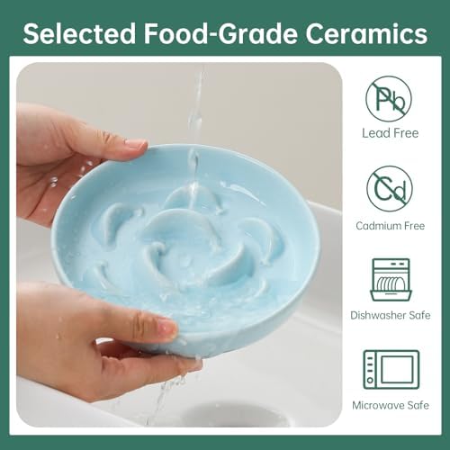2 Pcs Ceramic Cat Slow Feeder Bowl Set, 6.3" Wide, Slow Eating 5X - Image 5