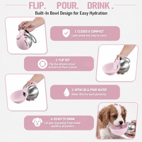 Cibaabo Portable Dog Water Bottle with Collapsible Silicone Bowl 10 oz - Image 2