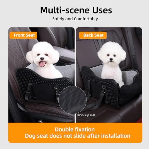 Dog Car Seat for Small Dogs, Center Console Booster Seat for Full Size Trucks, Height Increasing seat with seat Belt and Washable Cushion（Black）- Small - Image 5