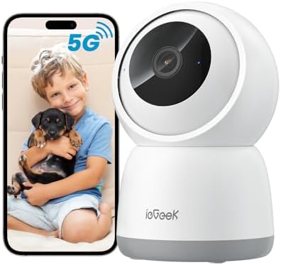 ieGeek Indoor Camera, 2K Cameras for Home Security, 5G Security Camera Indoor, 360° Pet/Dog/Baby Camera with Phone App, AI Tracking, 2-Way Audio, Night Vision, 24/7 SD Card Storage, Alexa by ieGeek