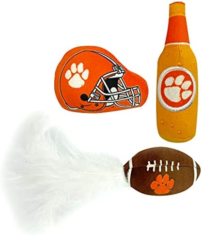 BEST PLUSH CAT TOY - NCAA CLEMSON TIGERS Complete Set of 3 piece Cat Toys filled with Fresh Catnip. Includes: 1 Helmet Cat Toy, 1 Football Cat Toy with Feathers & 1 Beer Bottle. Beautiful Team LOGOS - Image 6