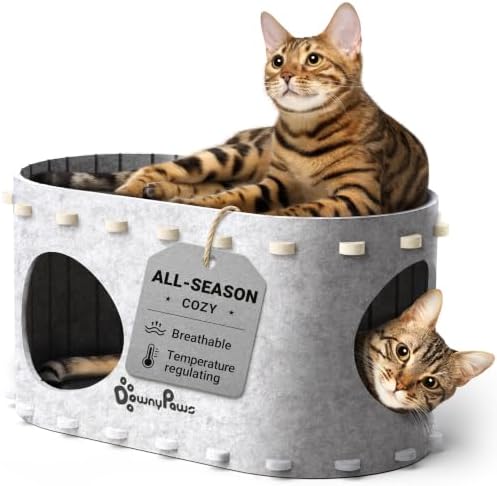 DownyPaws Cat House for Indoor Cats, Cube Castle Cat Bed Cave, Marble by DownyPaws