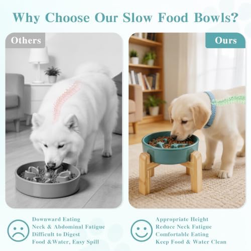 6.3” Elevated Slow Feeder Dog Bowls,Ceramic Slow Feeder Dog Bowl with Stand - Image 6