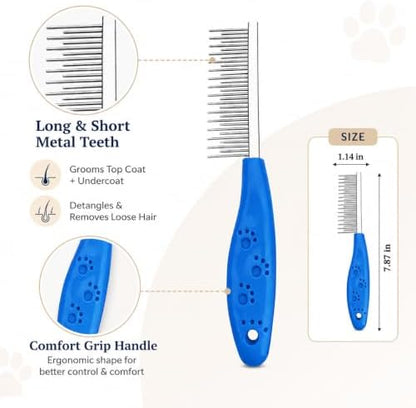 4 Pcs Pet Grooming Tool - With Metal Comb,Deshedding Brush,Flea Lice Comb - Image 6