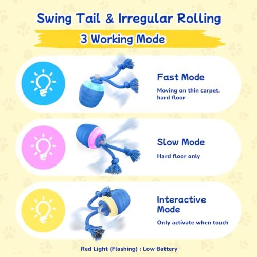 Interactive Dog Toys, Automatic Rolling Dogs Toy with Rope for Medium/Large Dogs, Touch Activated Moving Dog Ball for Boredom(Blue) - Image 3