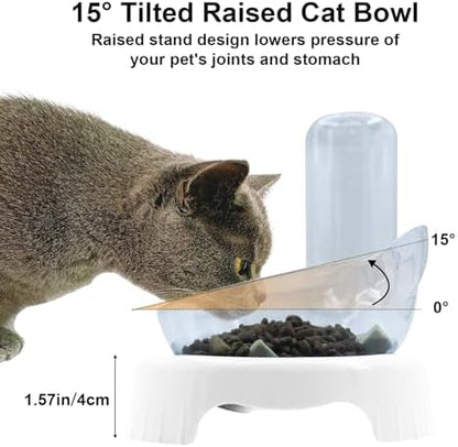 Triple Dog 3-in-1 Tilt Cat Bowls - Double Food Bowls with Automatic Water Bottle, Removable Wet & Dry Food Bowl Set for Small Cats & Puppies (White) - Image 4