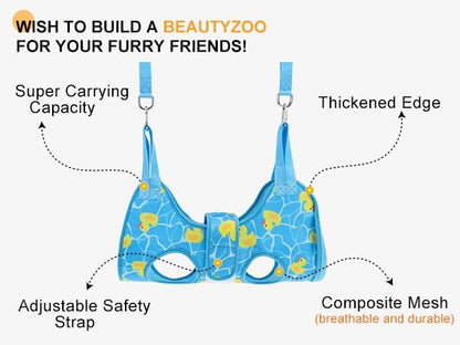 BEAUTYZOO Dog Grooming Hammock for Small Dogs Cat- Dog Sling for Nail Trimming/Clipping- Dog Hanging Holder with Thick Fabric Neck Support & Strap Restraint Claw Care,Blue Duck,S