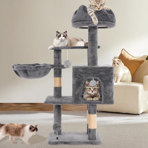 Cat Tree Tower with Hammock,40" Cat Trees for Indoor Cats Large Adult(Grey) by Yungaspy