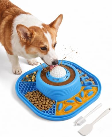 Dog Lick Bowl and Lick Mat with Rolling Ball & Slow Feeder, Spatula, Brush by Unknown