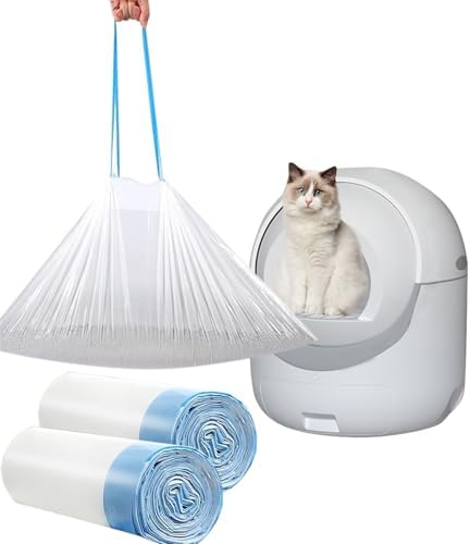 40 Count Cat Drawstring Litter Box Liners 26.6x16.7 inches 2Mils Super Thick for Self-Cleaning Litter Box Cat Litter Pan Trays (Blue Drawstring 40 count) by YYaaloa
