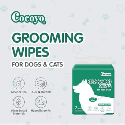 COCOYO Disposable Wet Wipes for Dogs & Cats I 300 Wipes for Cleaning and Deodorizing - Plant-Based, Hypoallergenic Pet Wipes for Puppies - Wipes for Paws, Butt, & Body - Fragrance Free - Image 4