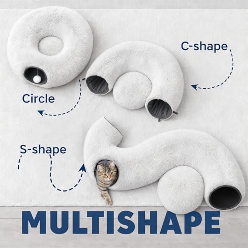 Large Cat Donut Tunnel Bed - Cat Tunnels for Indoor Cats - Circle Hideaway with Cat Toys, 3-in-1, Gift-Ready DIY Collapsible Plush Cat Tube, Rabbit, Kitty - Image 3