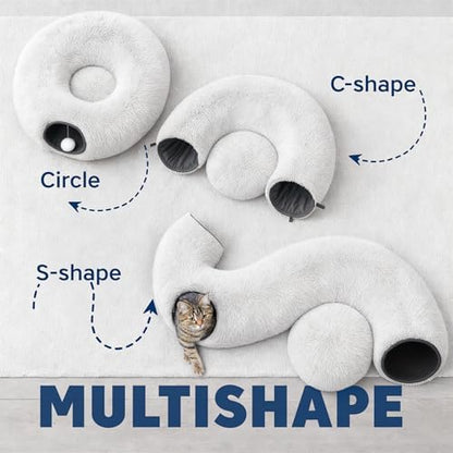 Large Cat Donut Tunnel Bed - Cat Tunnels for Indoor Cats - Circle Hideaway with Cat Toys, 3-in-1, Gift-Ready DIY Collapsible Plush Cat Tube, Rabbit, Kitty - Image 3