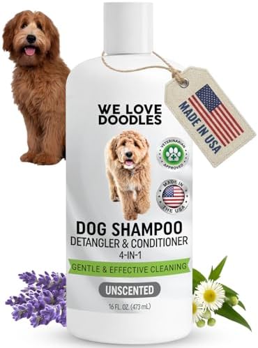 Dog Shampoo Conditioner & Detangler, Hypoallergenic Tearless Unscented 16OZ by WeLoveDoodles